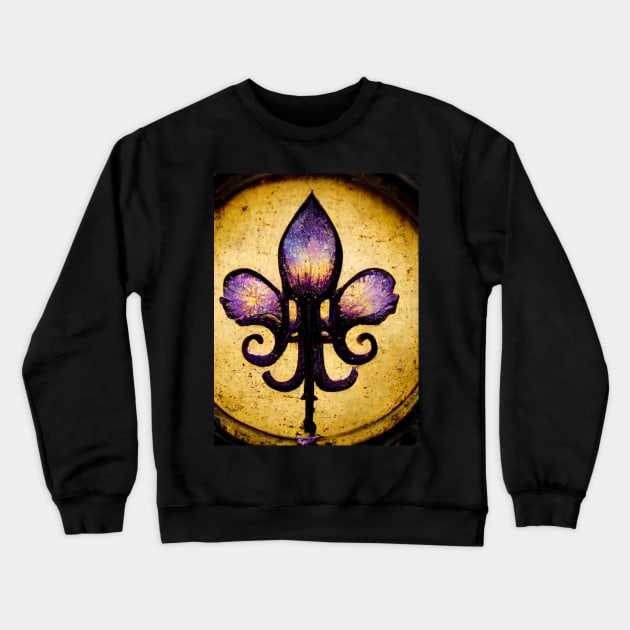 Gold and Purple Fleur De Lis on Lamp Post Crewneck Sweatshirt by mw1designsart